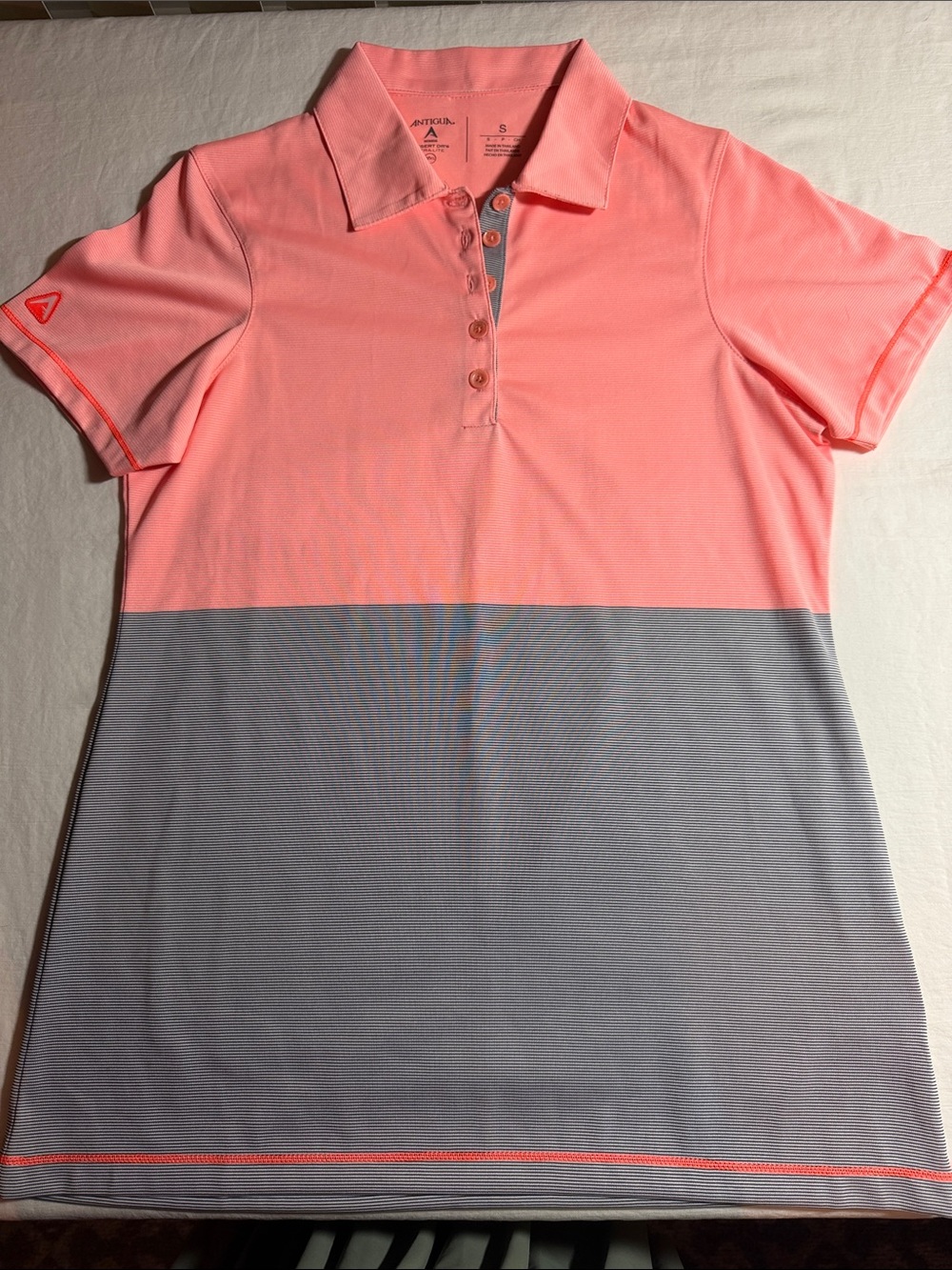 Antigua Two-Tone Polo — Coral Pink and Gray